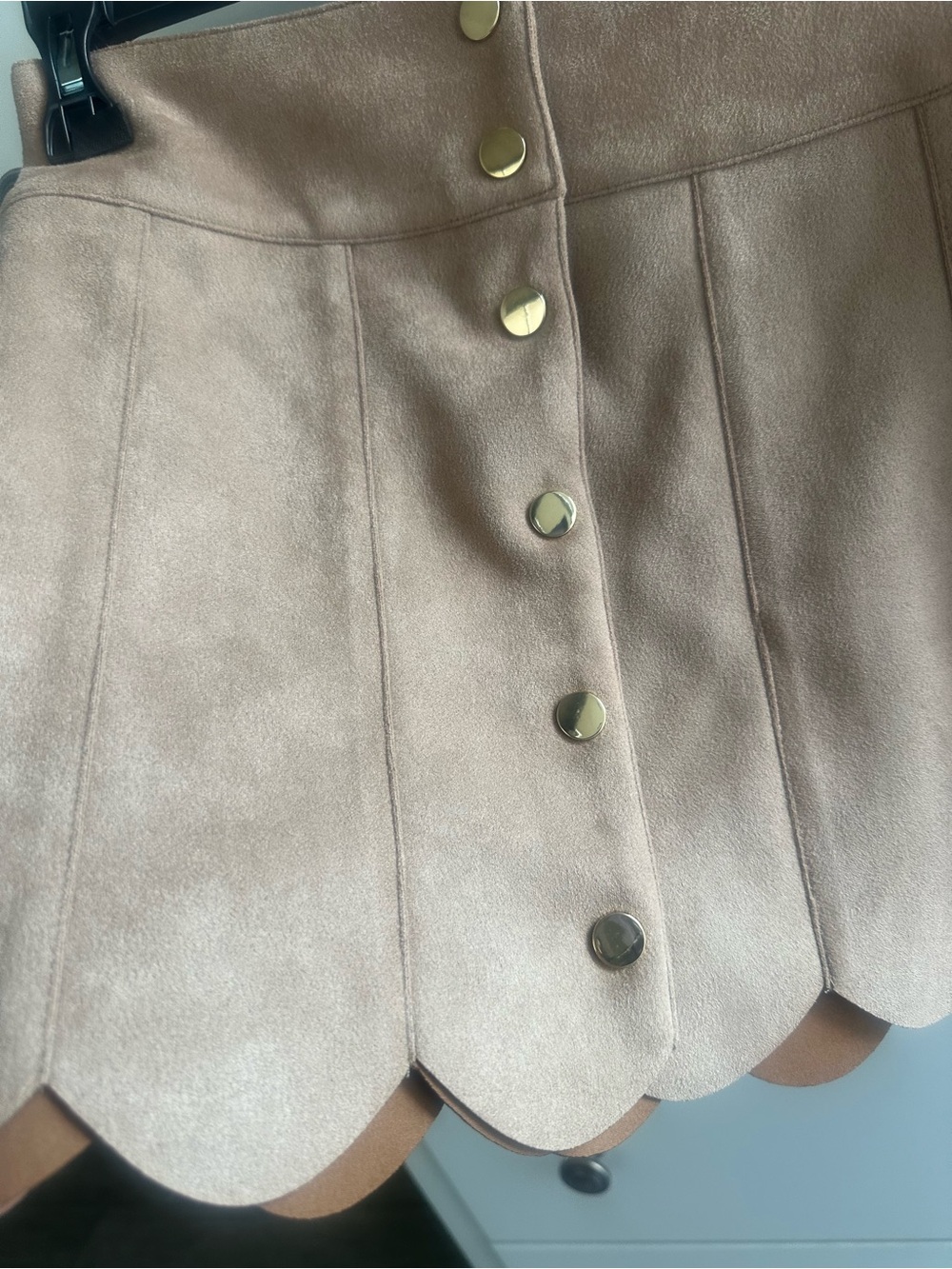Katie J NYC Scalloped Faux Suede Mini Skirt - Tan - Picture 3 of 4
